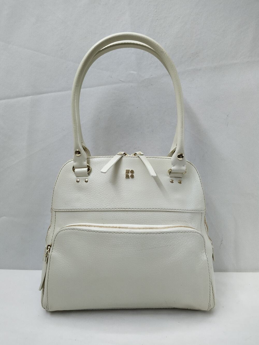 Kate Spade New York White Leather Top Handle Zipper Pocket Satchel Shoulder Bag